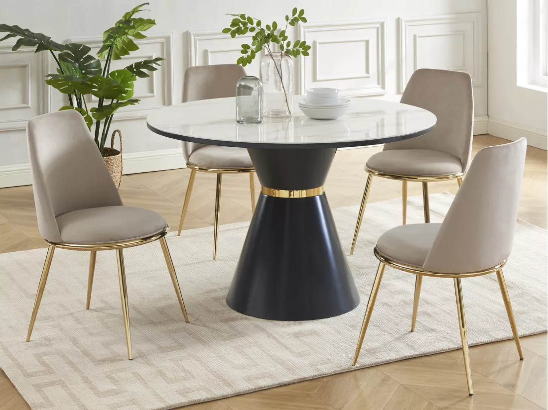 Lot de 2 chaises en velours et métal doré - Beige - NEBINA de Pascal MORABITO