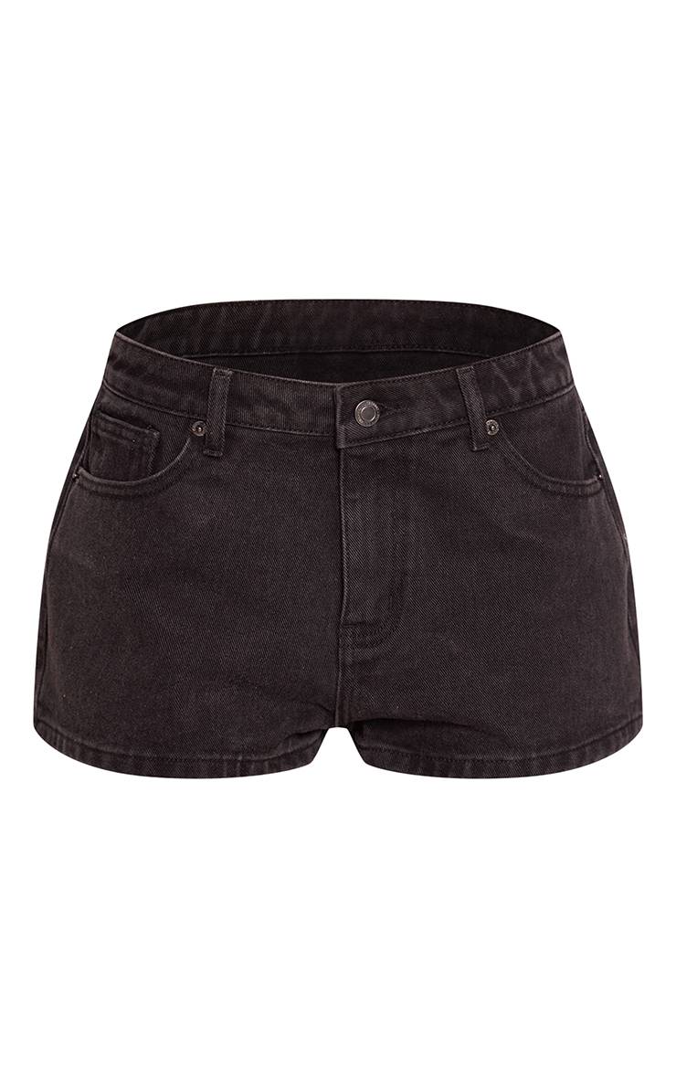 Noir Short En Denim Taille Mi-haute Effet Délavé Avec Ourlet Brut