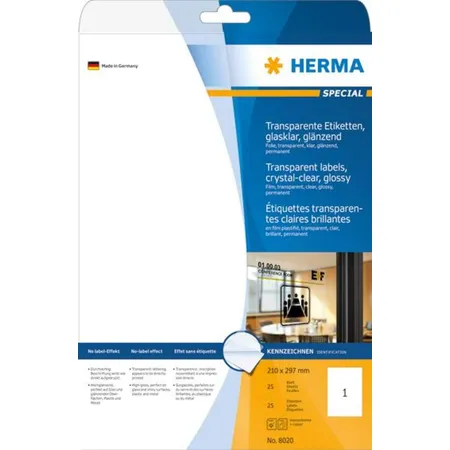 HERMA Etiketten, glasklar, 210 x 297mm, 25 Stück