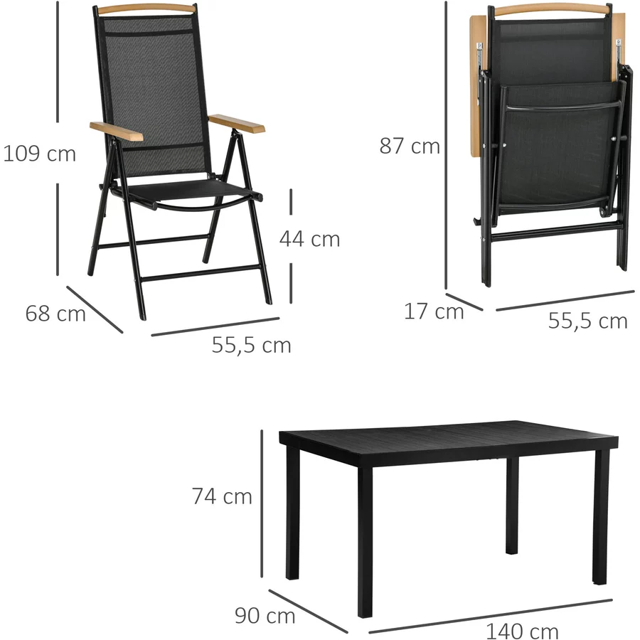 Outsunny Gartenmöbel-Set mit Atmungsaktives Gewebe in Sitz und Rückenlehne schwarz