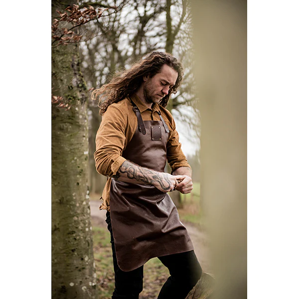 Tablier de cuisine artisanal cuir pleine fleur Buffalo Chocolat Witlof