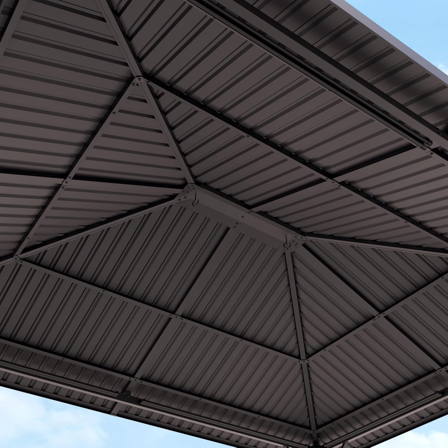 TOOLPORT Gartenpavillon 3x3,65 m mit Stahldach - Hardtop Pavillon mit 4 Seitenteilen und Moskitonetzen in Grau