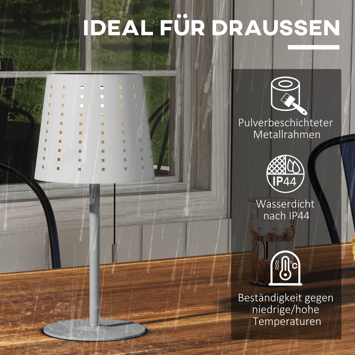 Outsunny Solar Tafellamp, 14cm x 14cm x 30cm, Metaal, Lichtgrijs