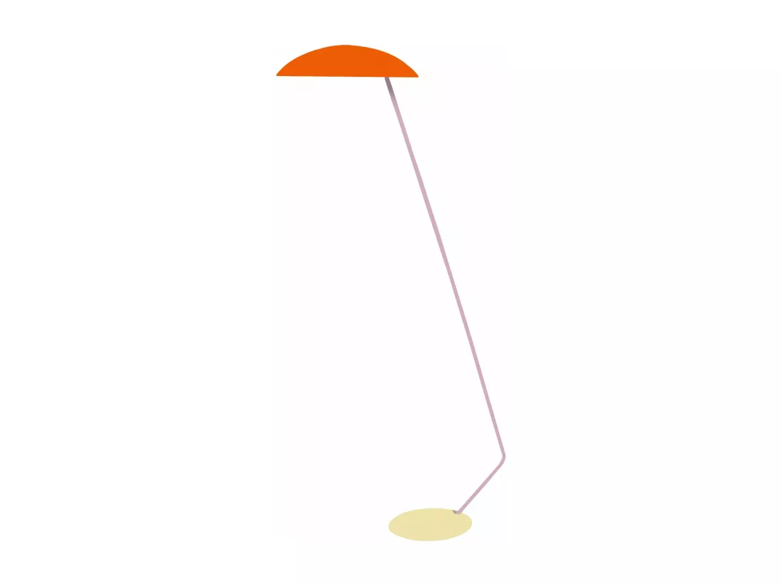 Lampadaire métal,abajour ronde orange 170 cm.