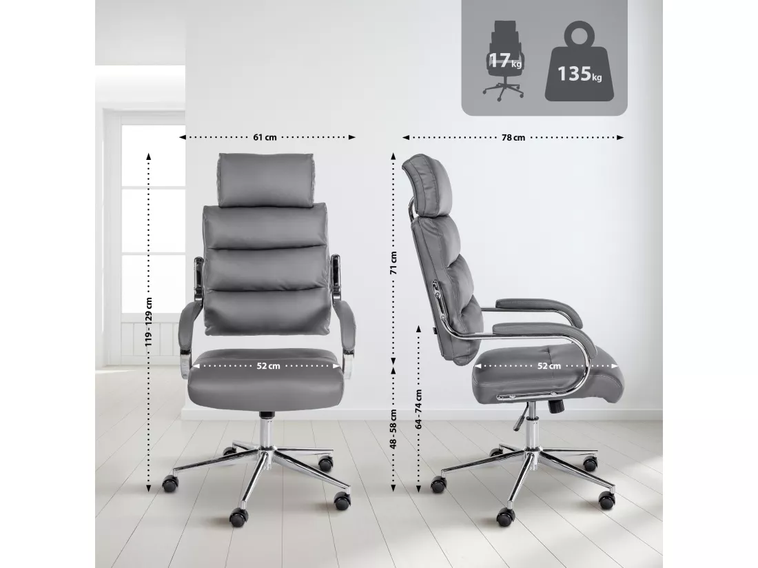 Chaise de bureau - Similicuir & Blanc - Gris - Campo