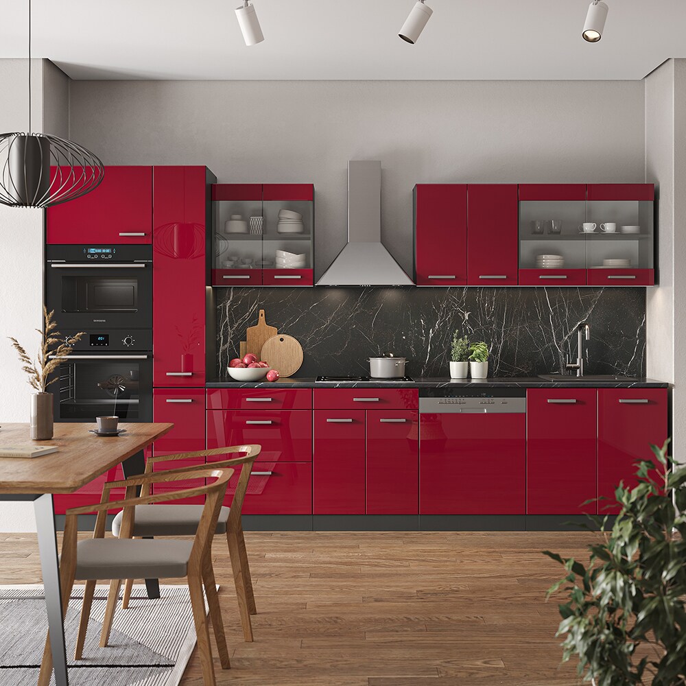 Vicco Küchenzeile Küchenblock Einbauküche R-Line 350 cm Anthrazit Bordeaux Hochglanz Küche