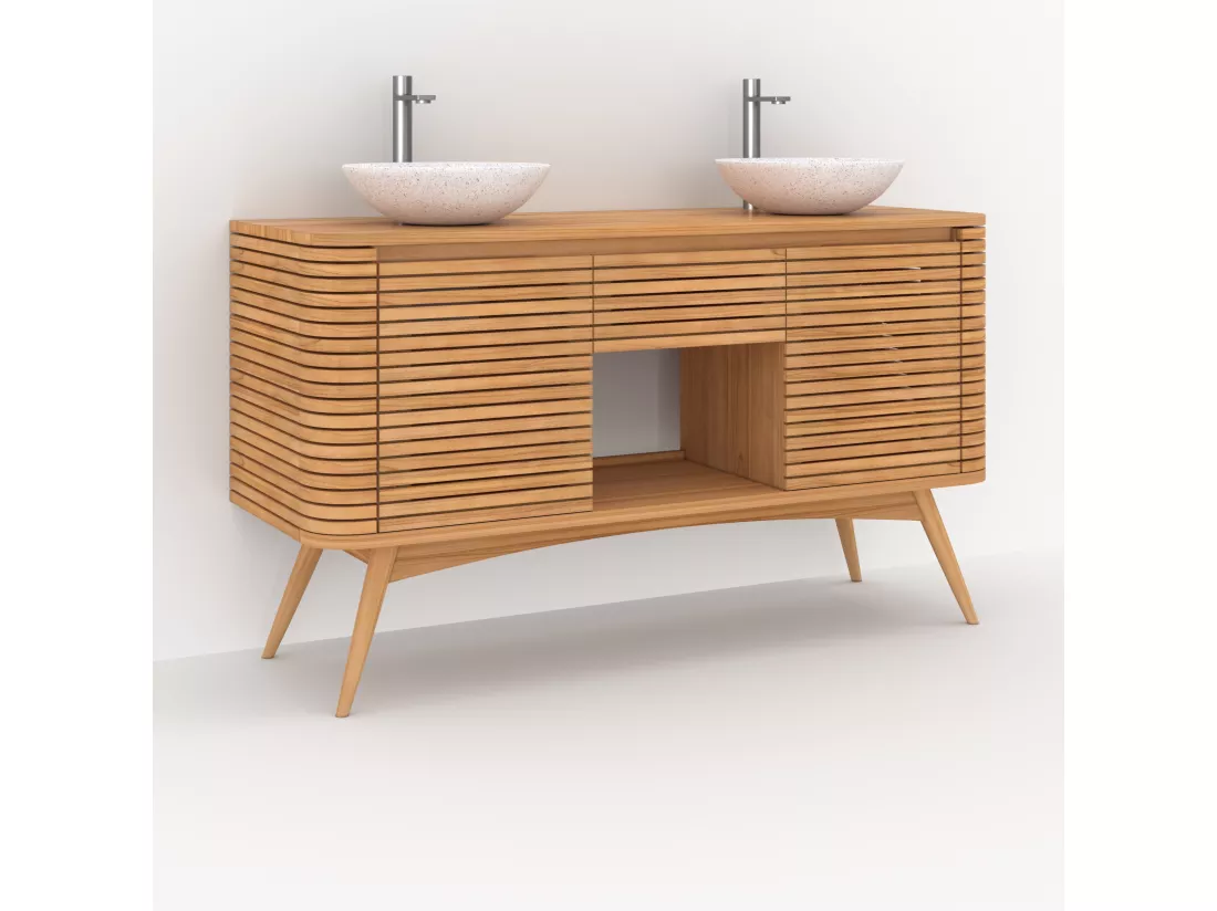 Meuble de salle de bain en bois de teck 140 cm avec une niche - Auguste