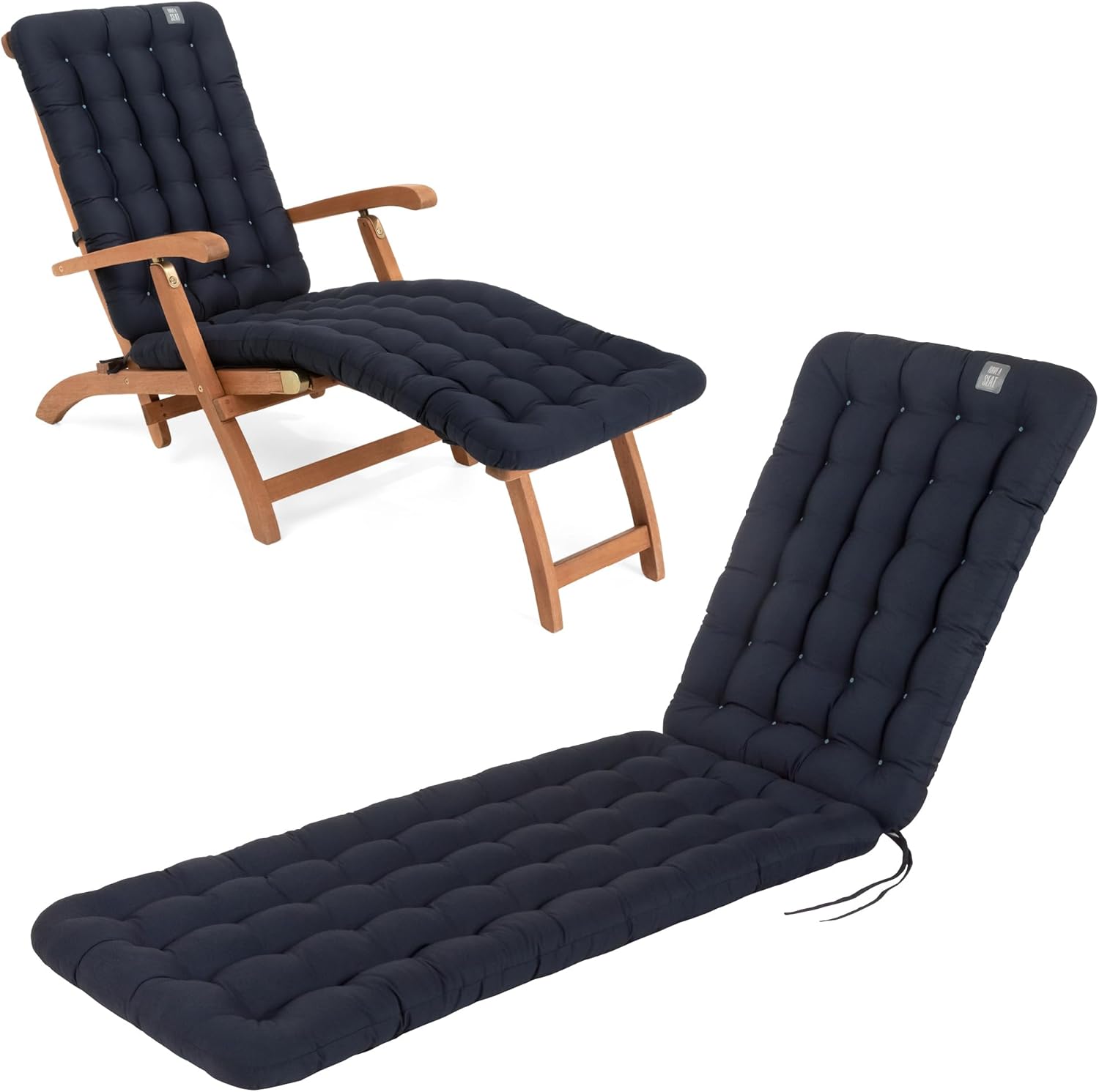 Auflage für Deckchair 180x50 cm - Bequeme Liegestuhl Auflage, 8 cm Dick - Waschbar bis 95°C, Orthopädisch, Wetterfest - Made in Germany (180x50 cm, Marine Blau)