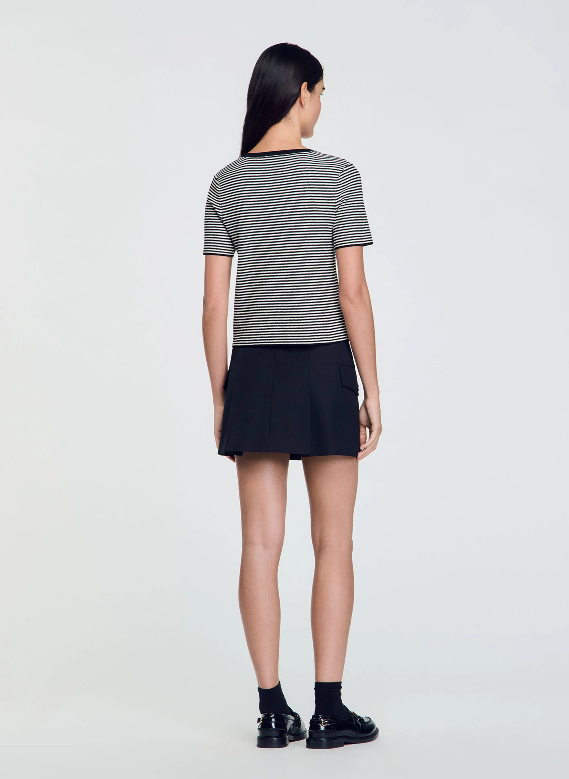 Pull col rond rayé | Noir