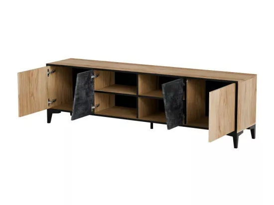 Meuble TV design couleur chêne et béton foncé avec 4 portes Ludwig