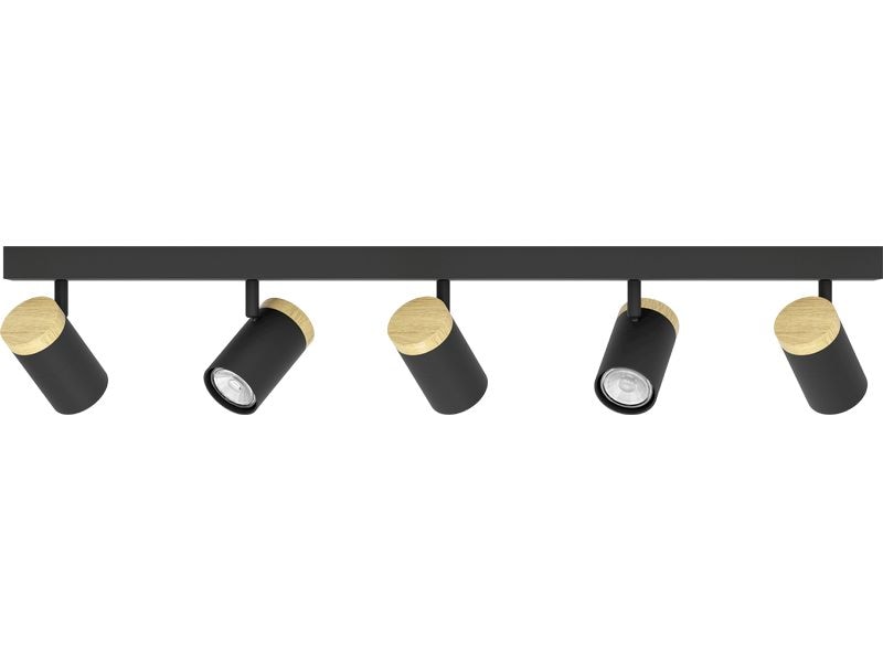 EGLO Leuchten Balkenspot CARTAGENA GU10 5 x 4.5W Schwenkbarer Balkenspot mit Holzdetails und einfacher Leuchtmittelwechsel