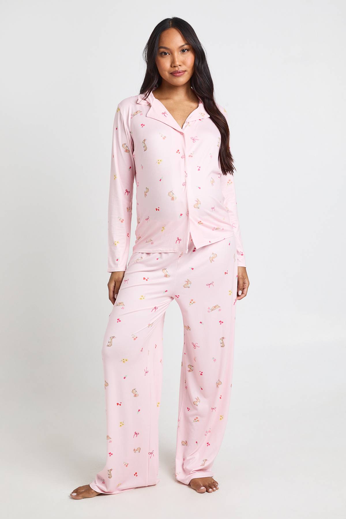 boohoo Ensemble De Pyjama De Maternité Chemise À Manches Longues Et Pantalon Imprimé Lapins Et Nœuds
