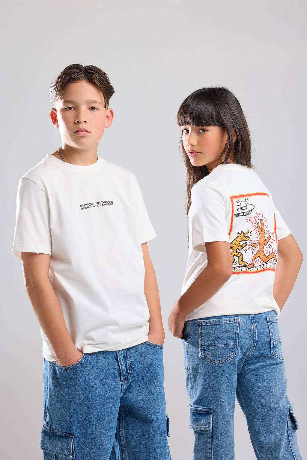 America Today T-shirt met backprint ecru/oranje/zwart