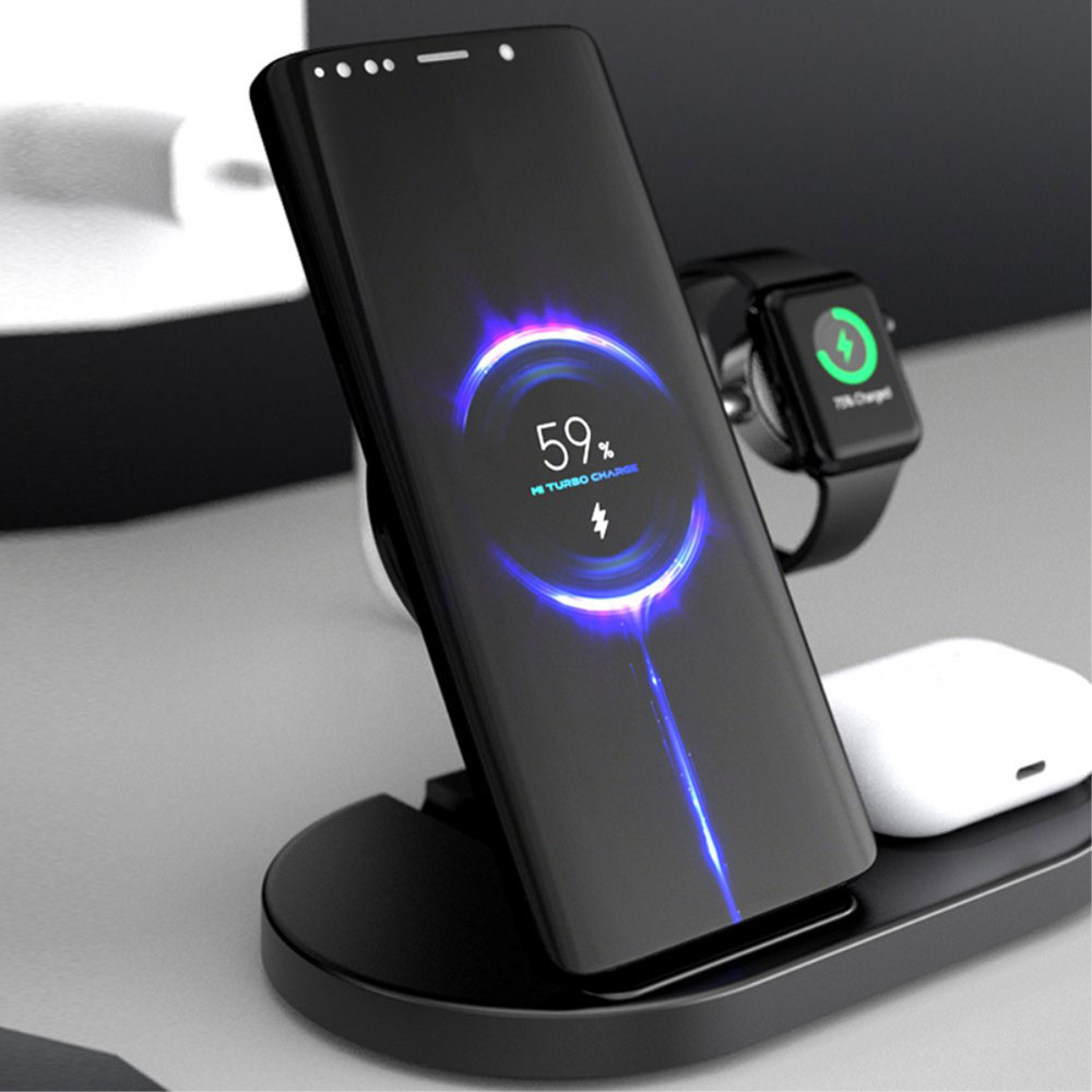 (15W) Faltbare 3in1 MagSafe Qi Wireless Charger Ladegerät für Apple iPhone (Mini/Pro/Max) / Apple Airpods / Apple Watch - Schwarz
