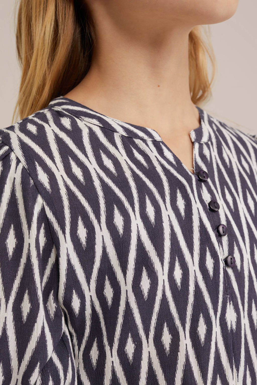 WE Fashion A-lijn jurk met all over print en volant zwart/wit