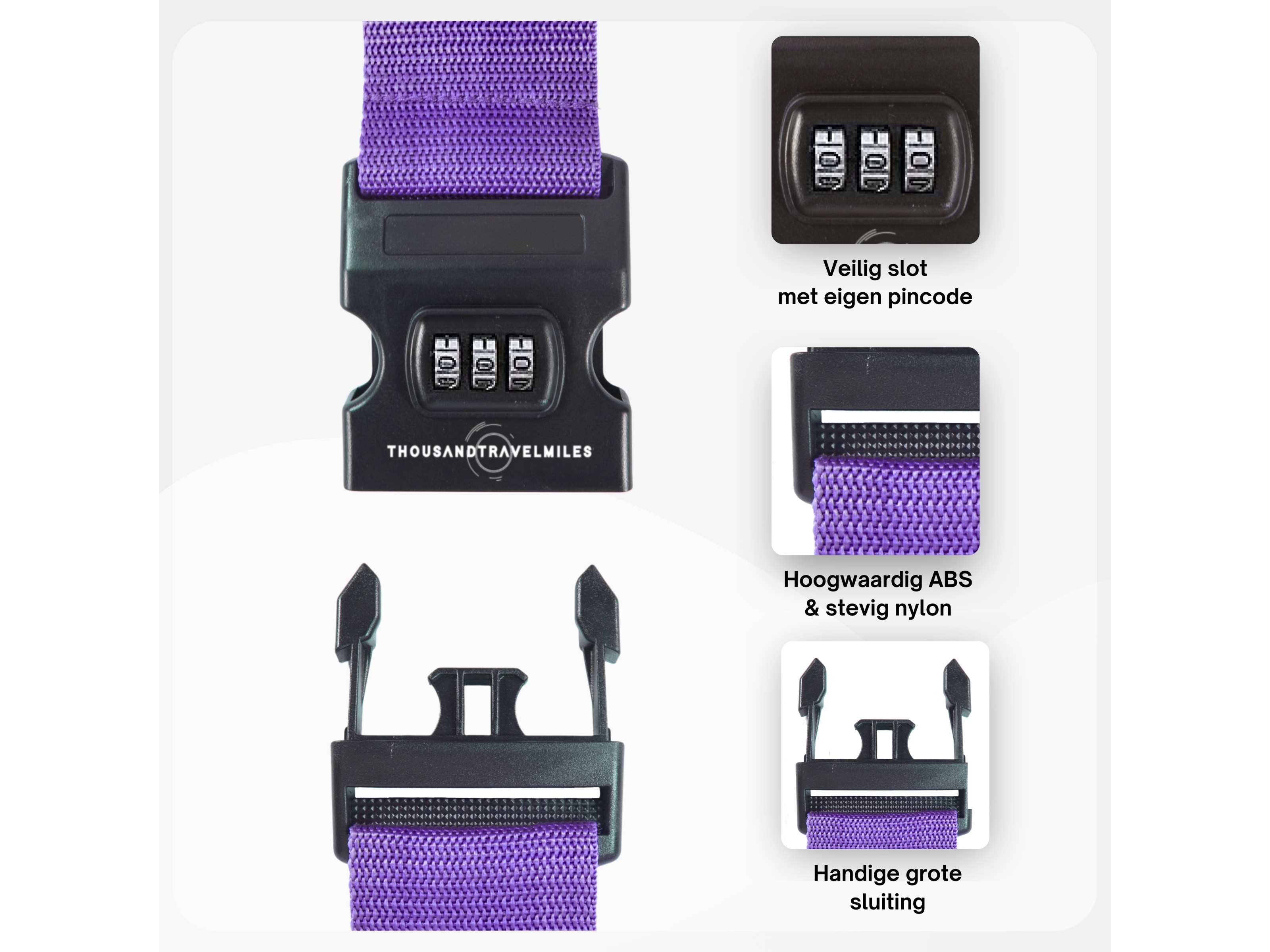 Thousandtravelmiles kofferriem met cijferslot - Purple