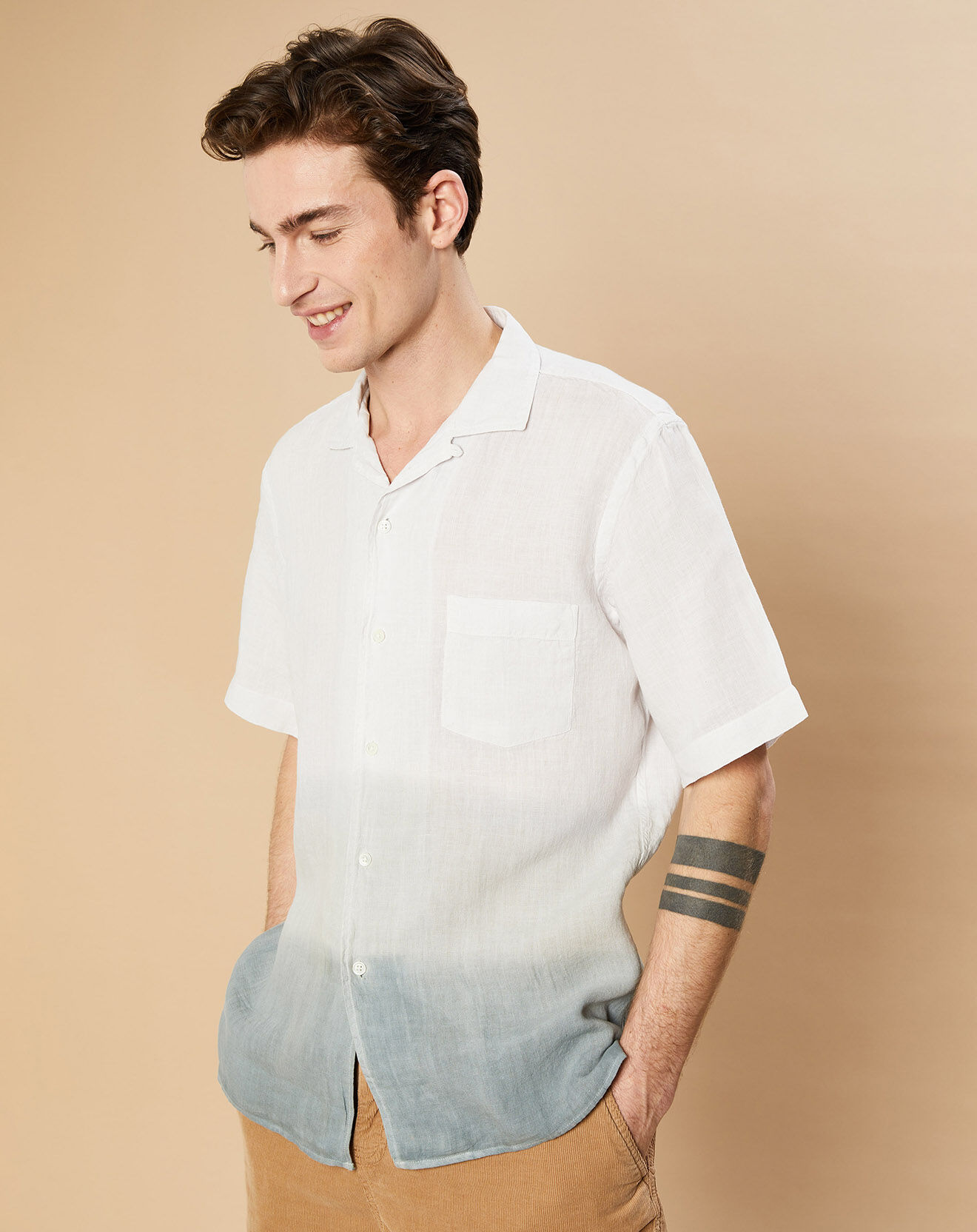 Hartford Chemise Regular 100% Lin Palm tie and dye craie/celadon/oyster