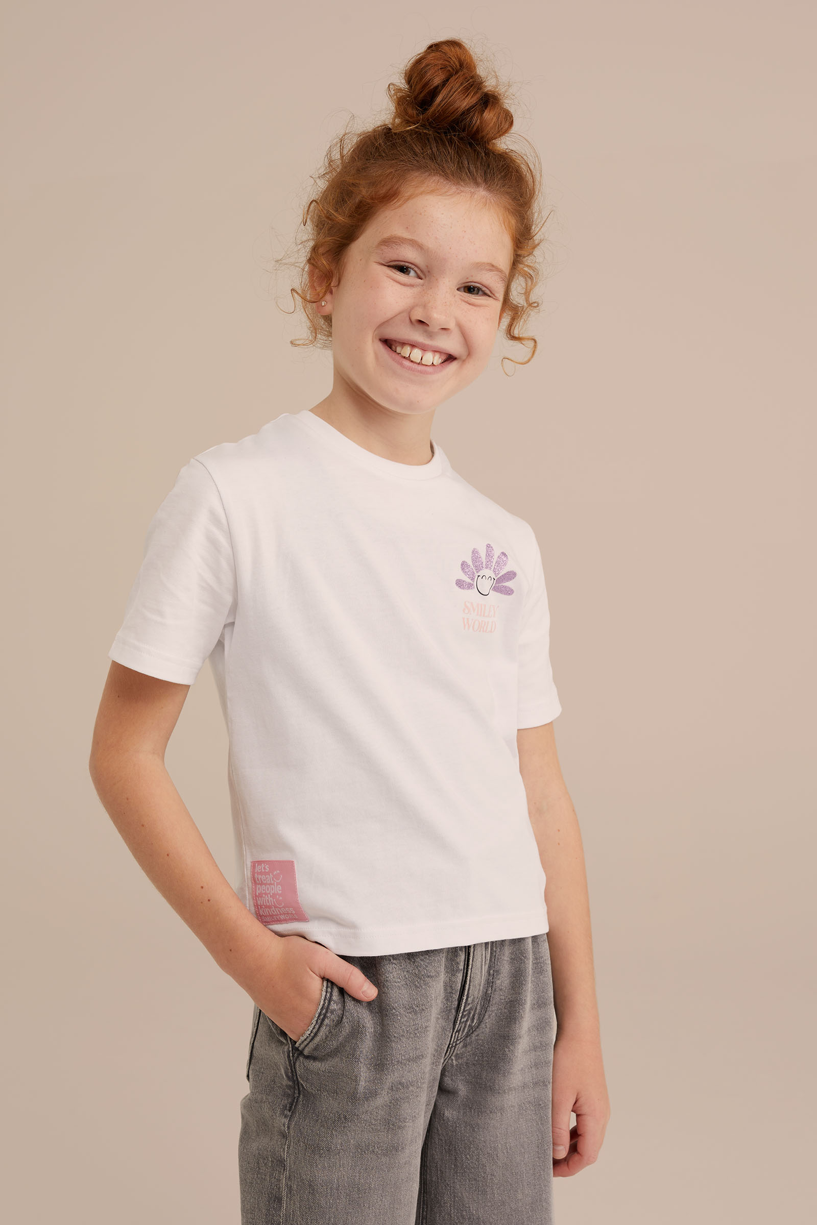 Meisjes SmileyWorld® T-shirt met opdruk WE Fashion Wit