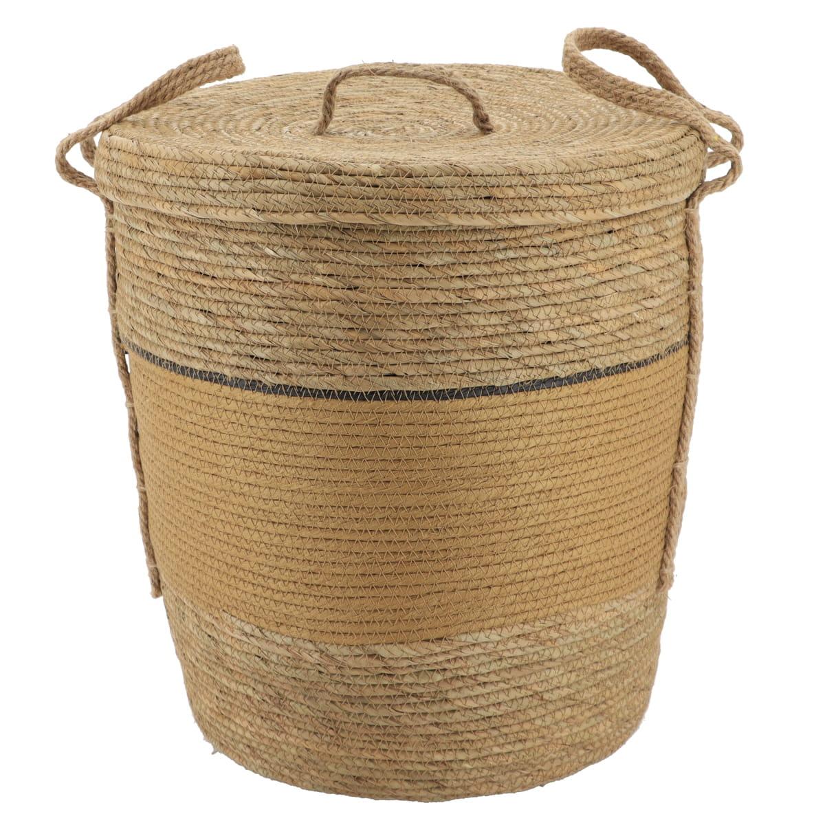 PANIERE PAPIER ET PAILLE AVEC COUVERCLE 37X43CM OCRE NATUREL