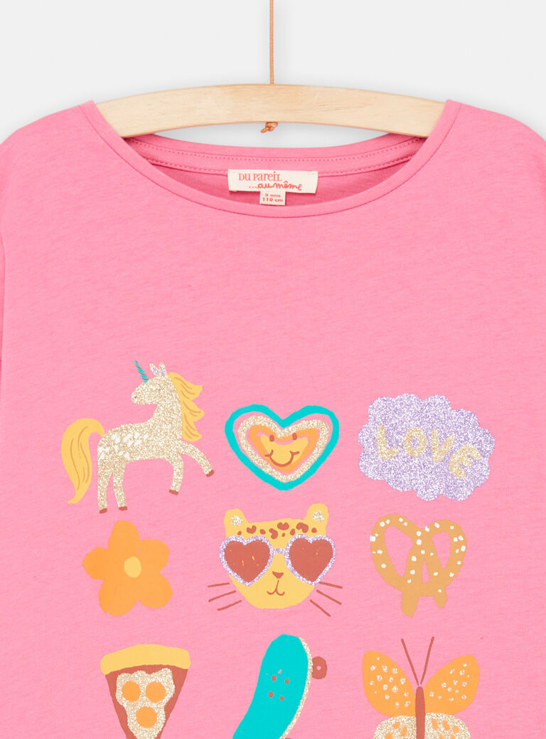 T-shirt rose animation multicolore pour fille