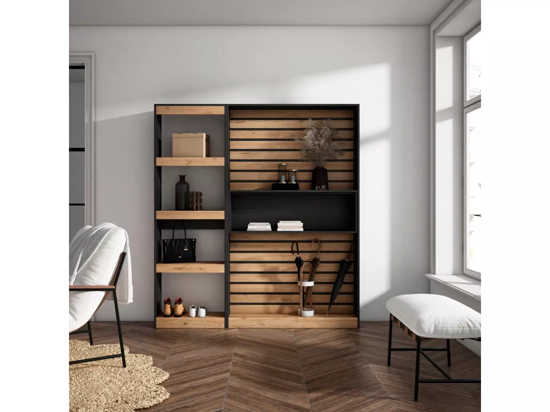 Étagère Bibliothèque, 170x186x25cm, Salon Salle à manger Bureau, Salon, Bureau, Chêne et noir