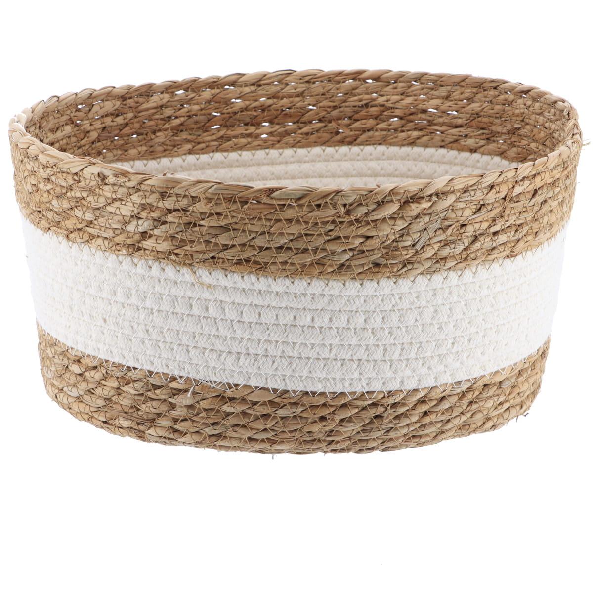 GRANDE PANIER PAILLE ET COTON D.33X23X16CM NATUREL BLANC