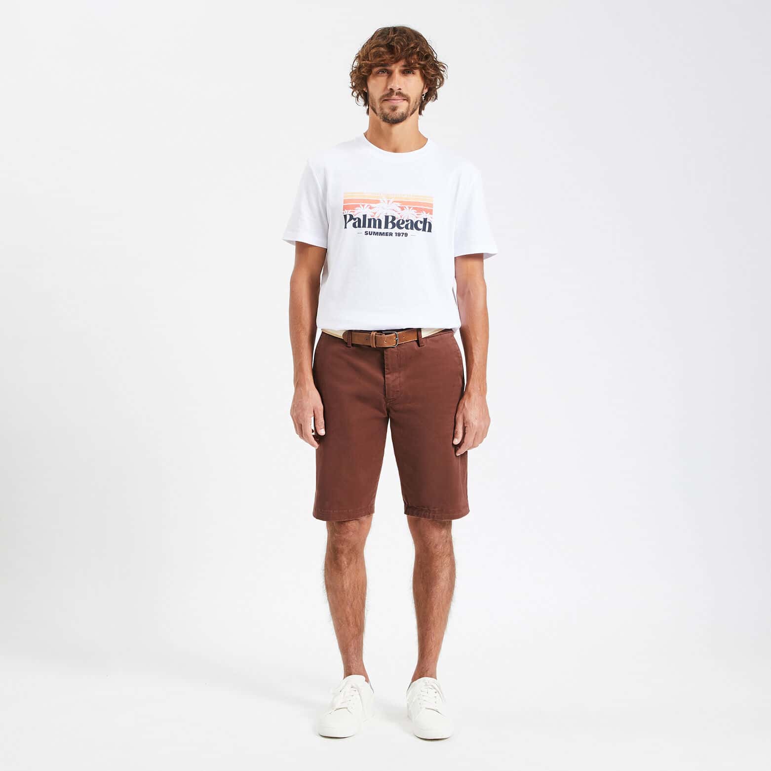 Bermuda chino uni avec ceinture Marron