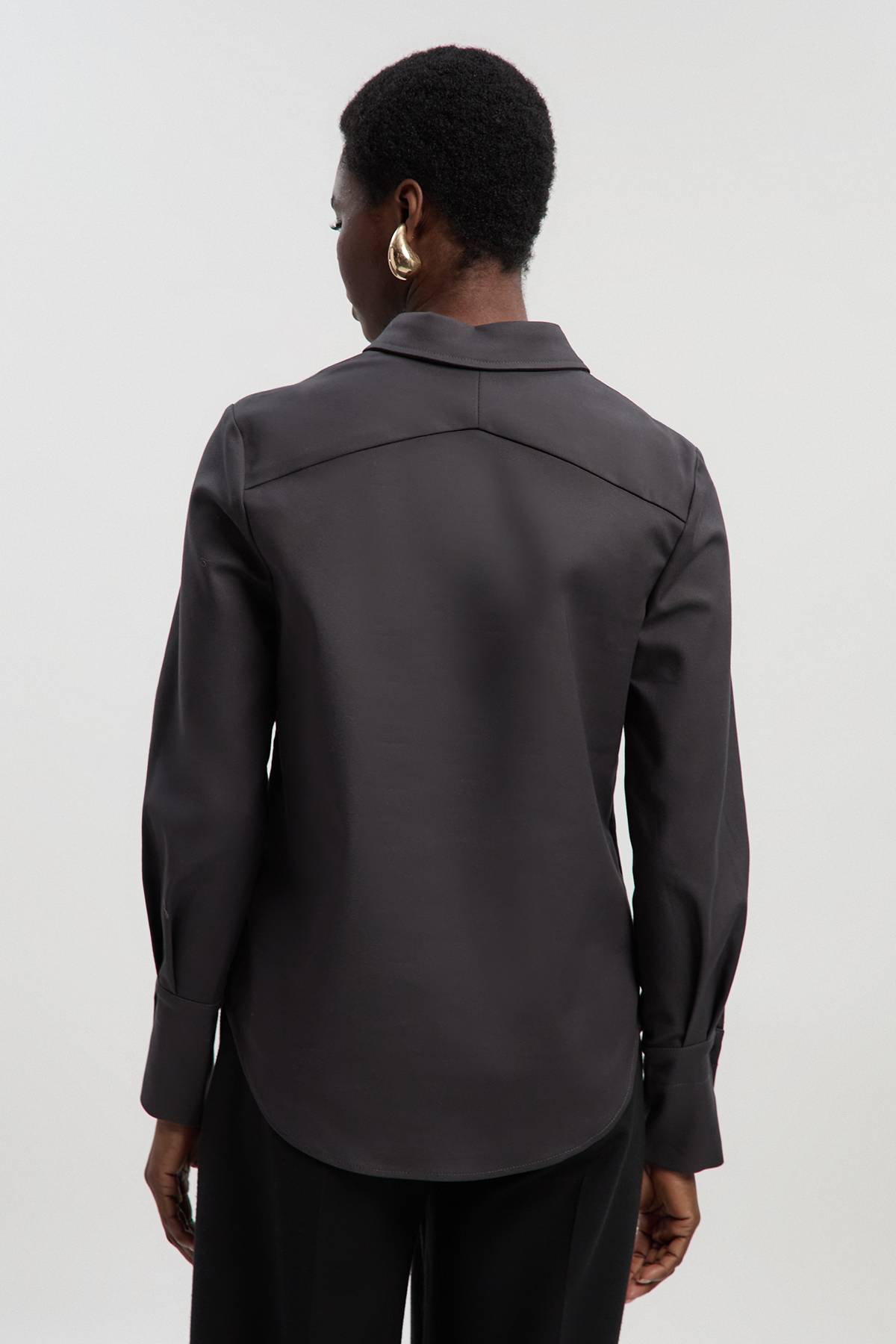 KarenMillen Chemise Manches Longues en Coton Techno avec Détail Fermoir Argenté