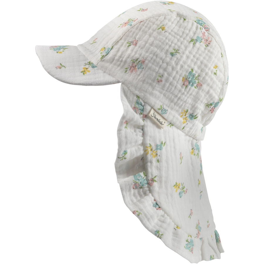 Sterntaler Schirmmütze mit Nackenschutz Blümchen ecru