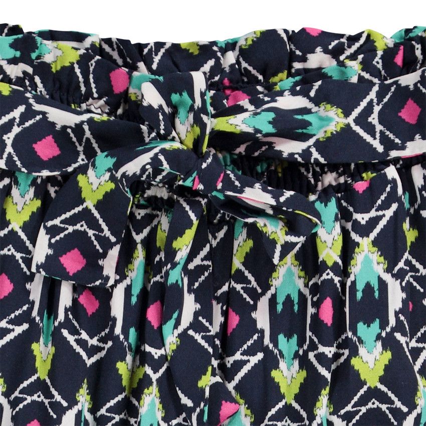 Pantalon fluide imprimé aztèque avec ceinture à nouer pour fille - Bleu marine