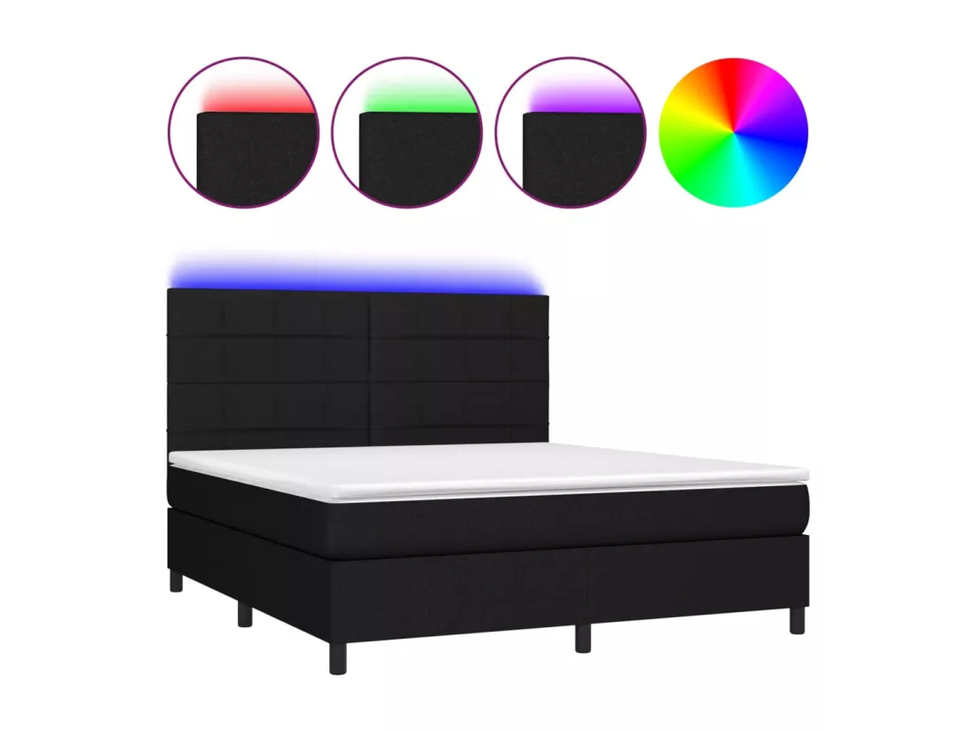 Sommier tapissier avec matelas et LED Noir 160x200 cm Tissu