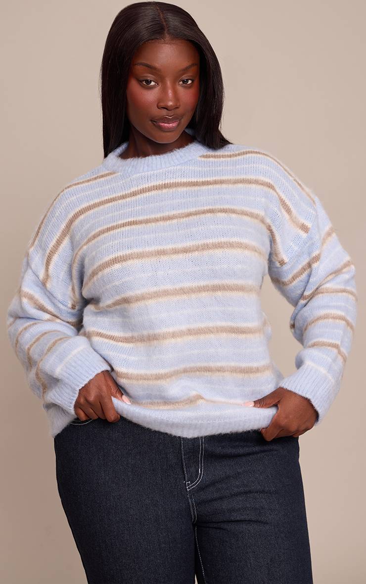 Marron Synthétiquell En Maille Brossée À Rayures Grande Taille