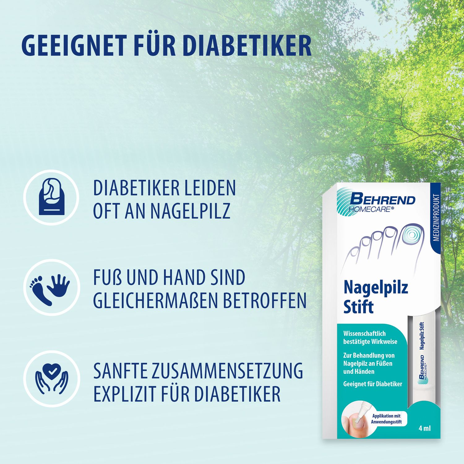 Behrend Homecare – Nagelpilz Stift für eine schnelle Nagelpilzbehandlung bei Pilzinfektionen – Lack für Finger- & Fußnägel – Medizinprodukt mit wissenschaftlich bestätigter Wirkweise