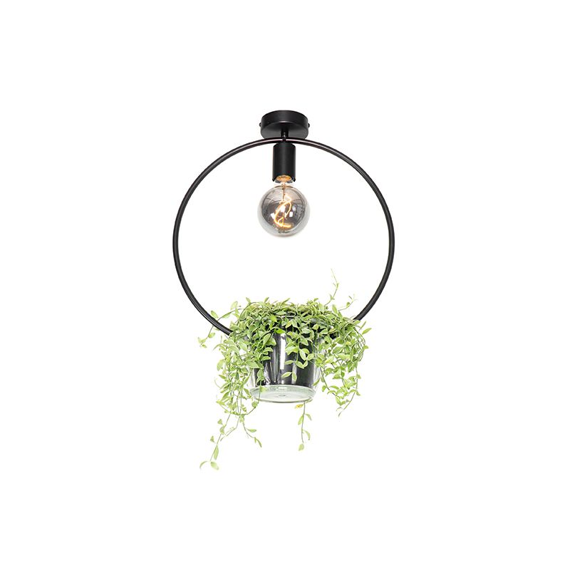 Moderne plafondlamp zwart met glas rond - Roslini
