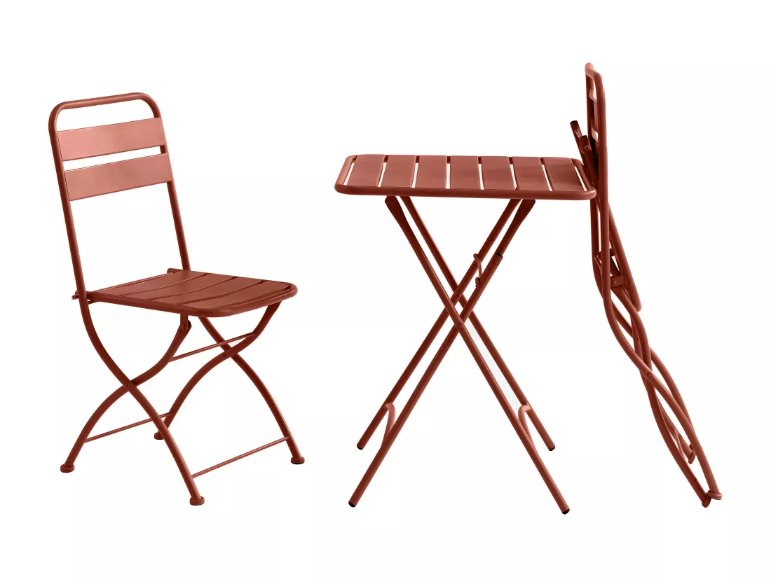 Salle à manger de jardin pliante en métal - une table L.60 cm et 2 chaises pliantes - Terracotta - MIRMANDE de MYLIA