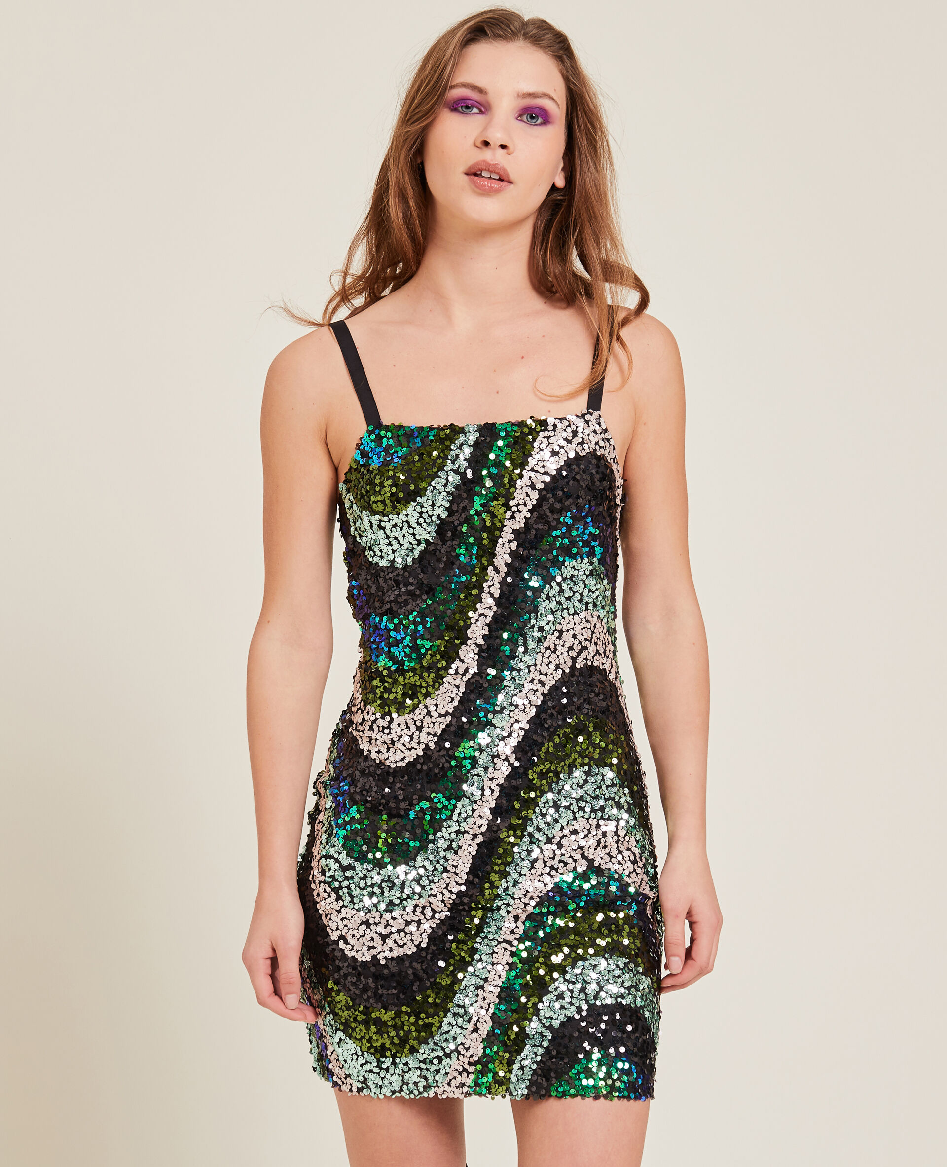 Robe courte moulante à sequins - Vert