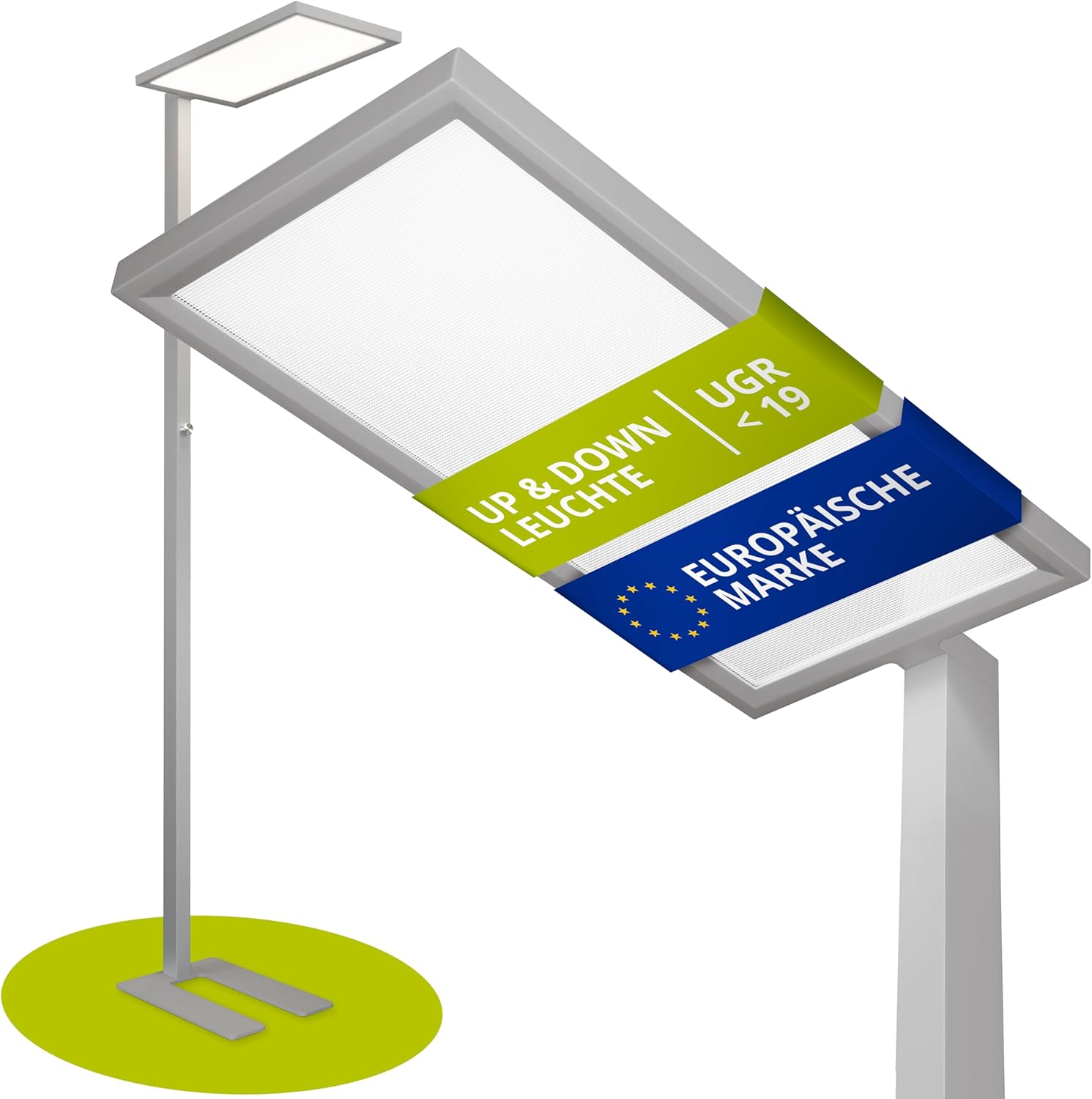 INNOVATE LED Stehlampe dimmbar Silber/Grau Deckenfluter & Leselampe [7500 Lm UGR < 19 80W] Stehlampe Wohnzimmer Lampe Büro I Wohnzimmerlampe Deckenfluter LED Dimmbar Bürolampe I Lampe Wohnzimmer