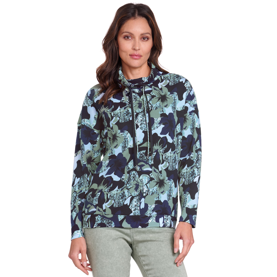 Gina Benotti Damen Sweatshirt mit Stehkragen dunkelblau / hellblau / helloliv