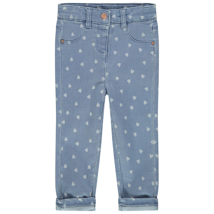 Jean effet used imprimé coeurs all-over - Bleu
