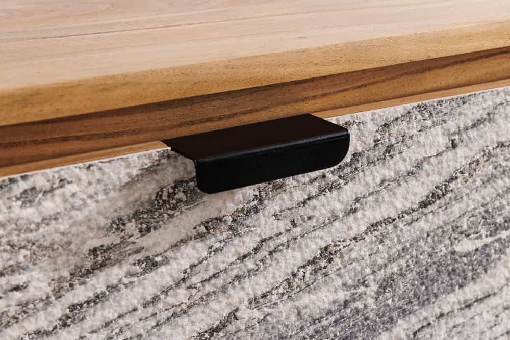 Hängendes TV-Board ORGANIC 160cm natur Akazie schwarz weiß Steinfurnier Schubladen