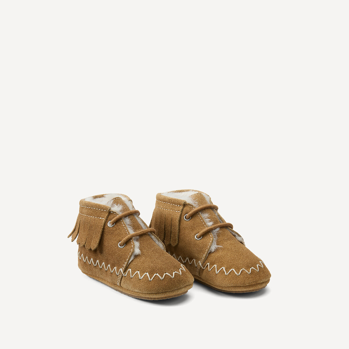 COLEÇÃO LA REDOUTE<br>Pantufas de couro quentinhas com franjas