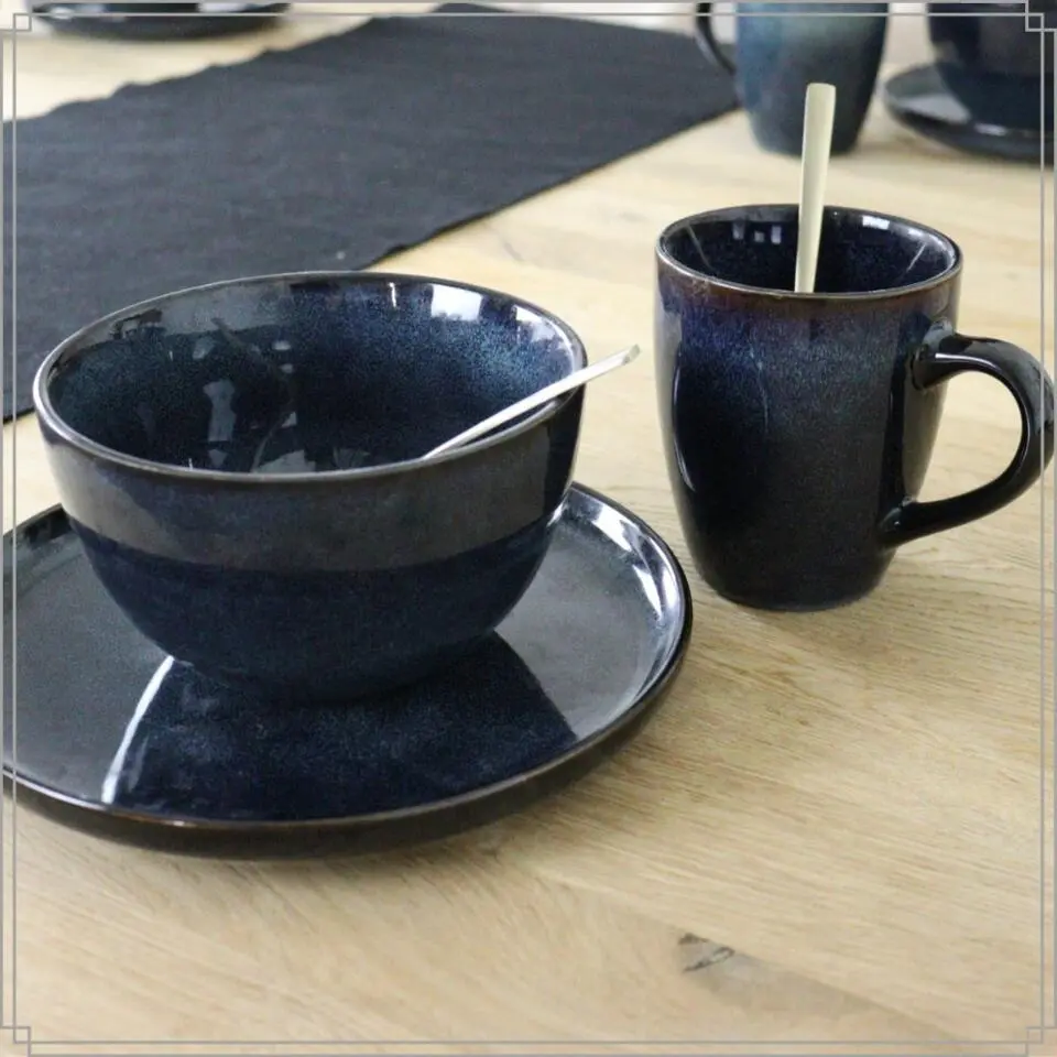 OTIX Soepkommen zonder Oor Set van 6 Schaaltjes 600ml Blauw Aardewerk EBONY