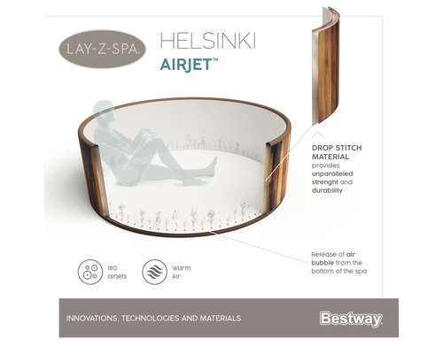 Bestway® LAY-Z-SPA® Helsinki AirJet™ opblaasbare hottub met 180 luchtjets, multifunctionele pomp, geïntegreerde verwarmingsfunctie en afsluitbare thermische afdekking, bruin