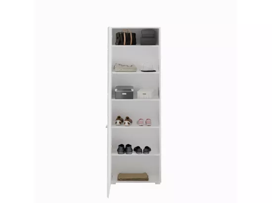 Ensemble de meuble d'entrée : Miroir + porte manteau + meuble à chaussures + 2 meubles de rangement – Blanc laqué – KLEANKIN