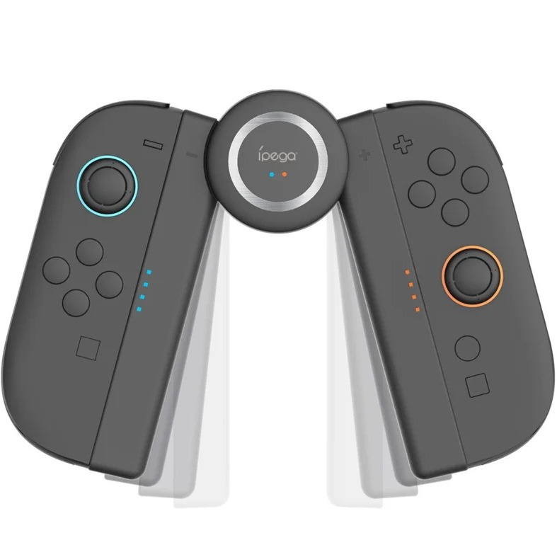 iPega - Magnetische Verstellbare Ladestation Charging Dock mit Ladegriff und LED-Anzeige für Nintendo Switch 2 Joy-Cons - Schwarz