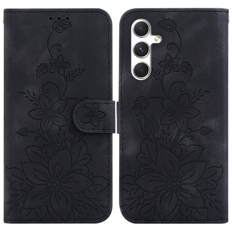 Samsung Galaxy S25  Plus Leder Tasche Wallet - Blumen Imprint - Schwarz