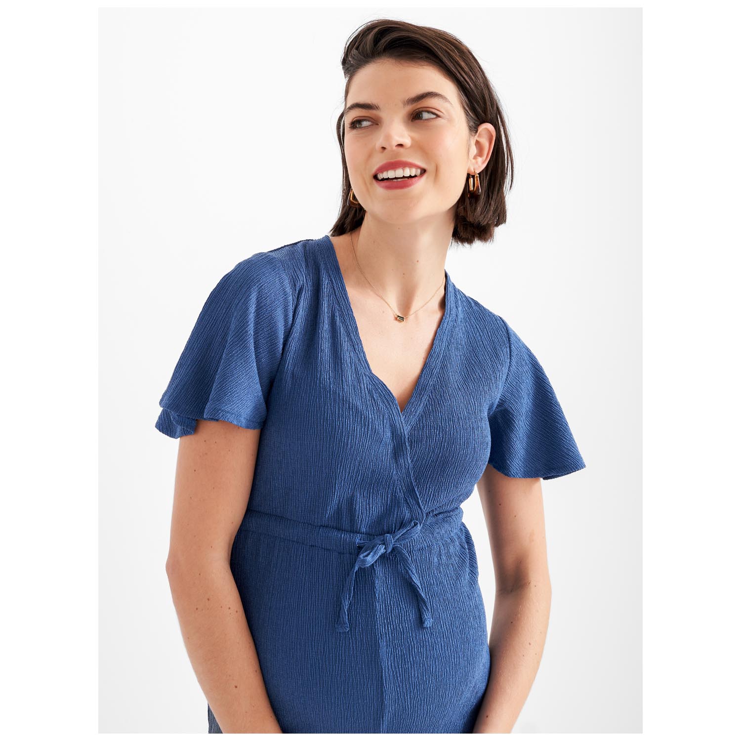 Prénatal zwangerschapsjumpsuit korte mouwen effen blauw