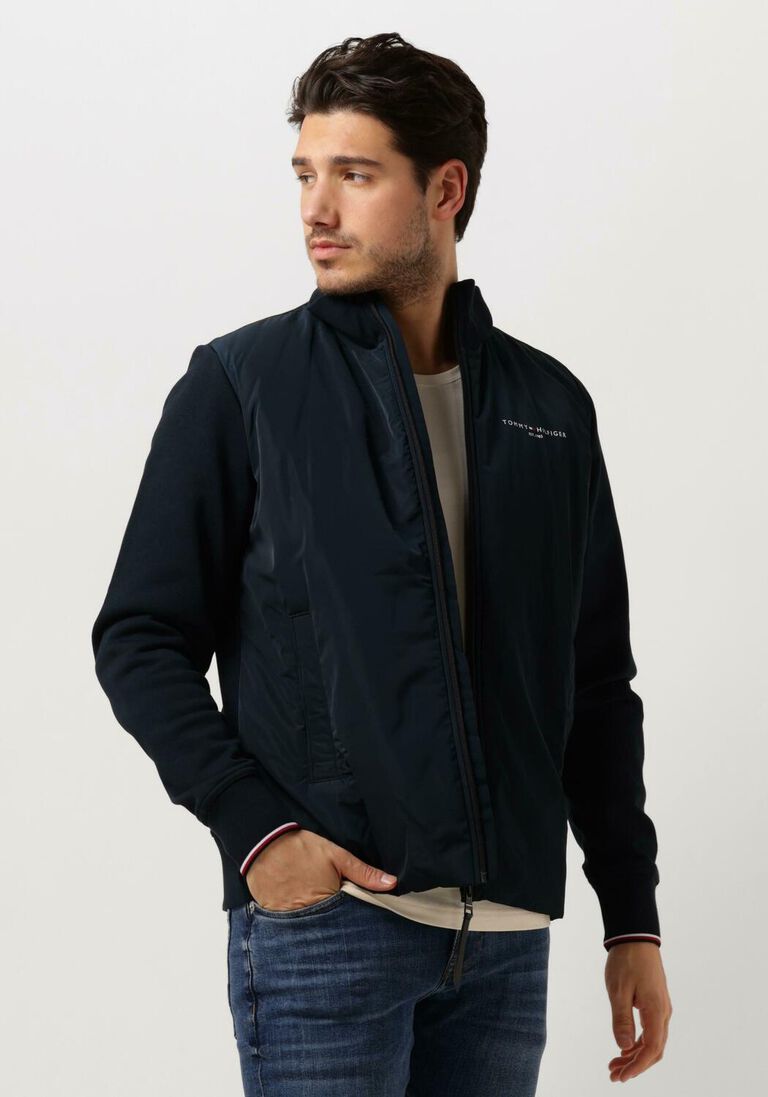 TOMMY HILFIGER donkerblauwe tommy hilfiger vest tommy logo mix media stand zip