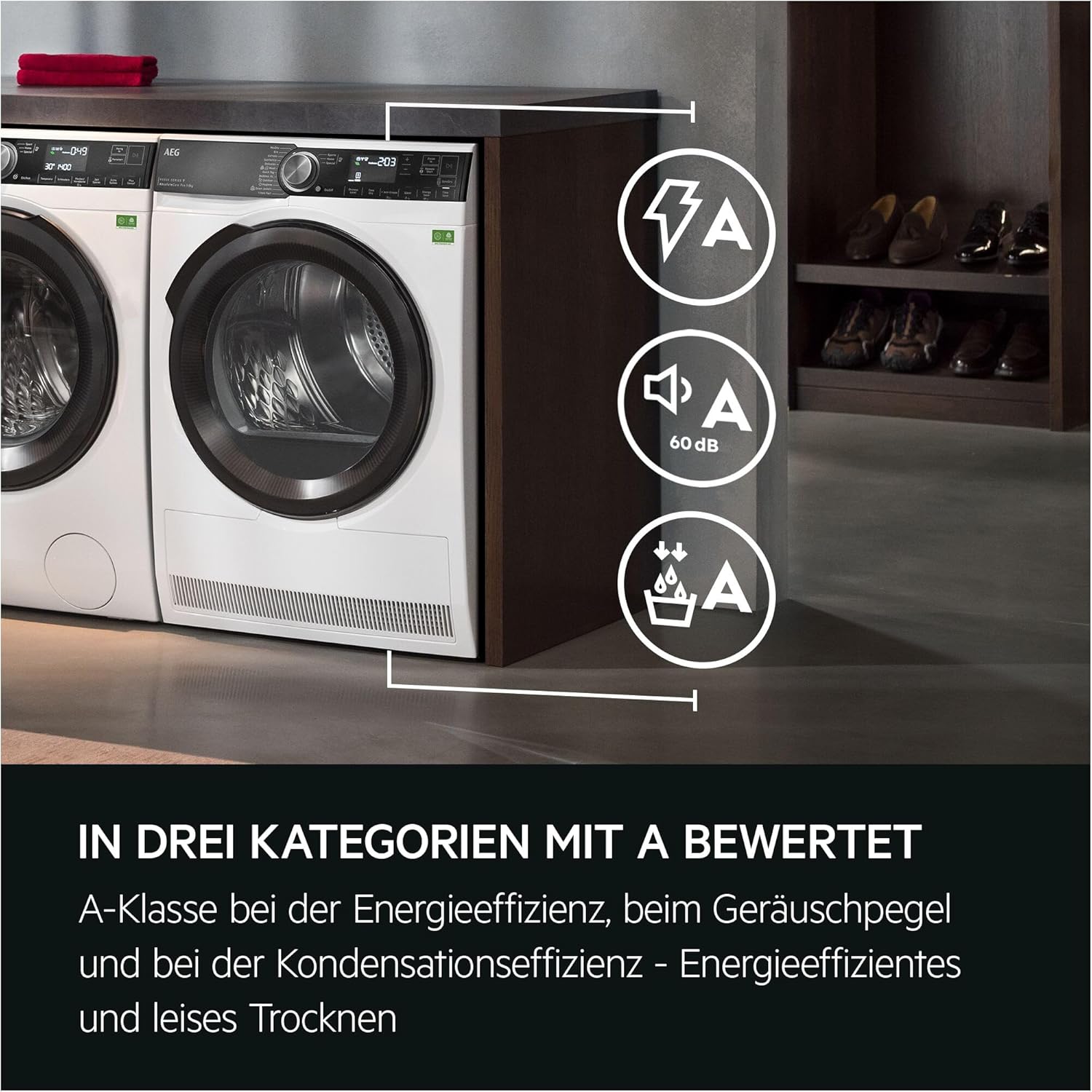 AEG WiFi Wärmepumpentrockner 9 kg mit SmartDry, Serie 9000X AbsoluteCarePlus - Daunentrocknung, 3D-Scan Restfeuchteermittlung, A, Trommelbeleuchtung, Knitterschutz -Weniger Bügelaufwand TR9XW80890