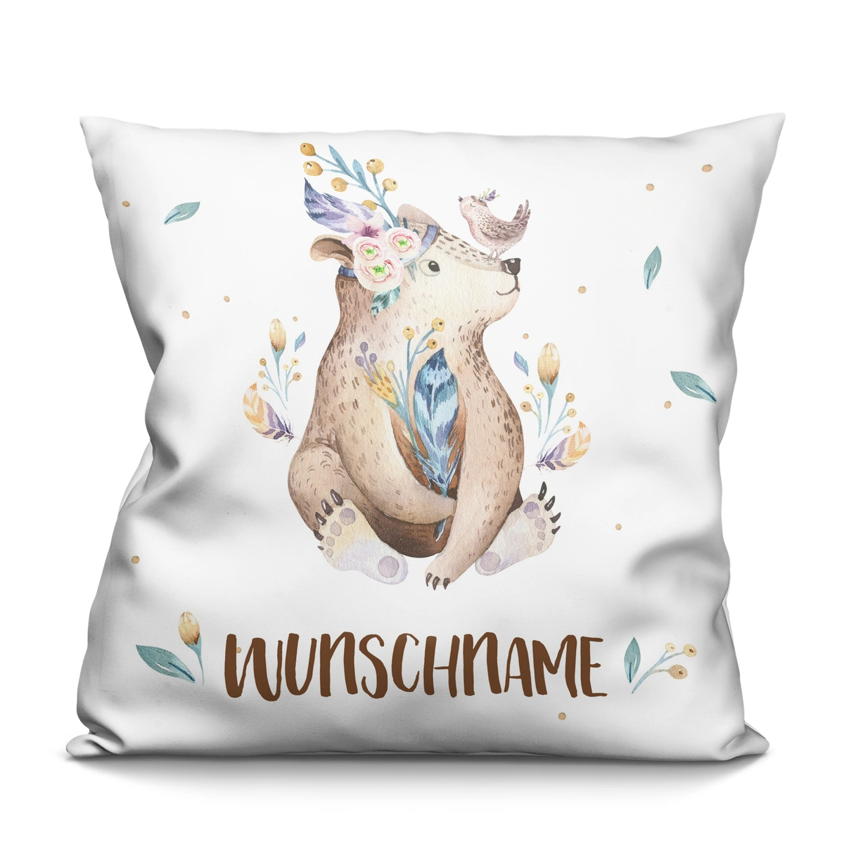 Personalisiertes Kissen, weiß (Motiv: Bär)